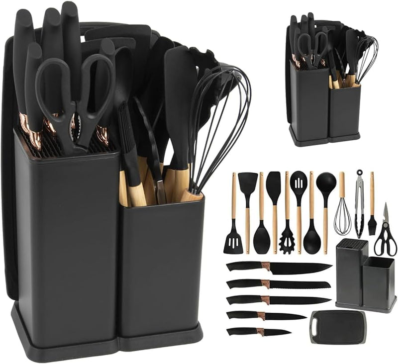 Kitchen Set Lux - Conjunto de Utensílios de Cozinha 19 Peças - Antiaderente com Cabos de Madeira - achatudostore